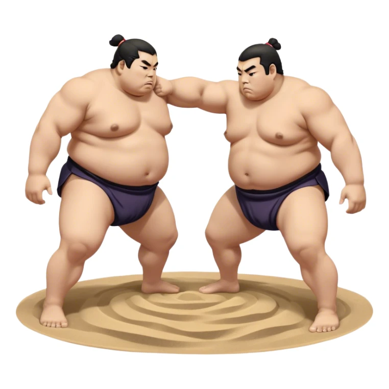 Sumo Wrestling – Cinematic Realistic Sumo Wrestling Scene, featuring a powerful sumo wrestler in traditional mawashi engaged in an intense bout on a sandy dohyo, muscles tensed and sweat glistening under dramatic arena lighting, capturing the raw energy and tradition of the sport. sticker