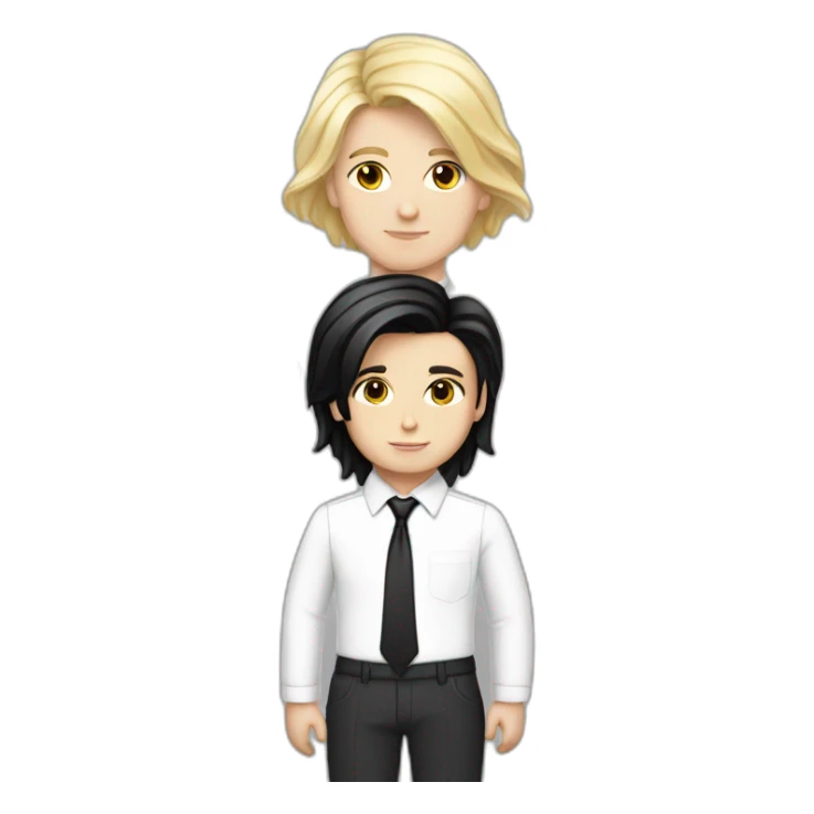 androgynous white boy bangs black straight hair white shirt black tie sticker