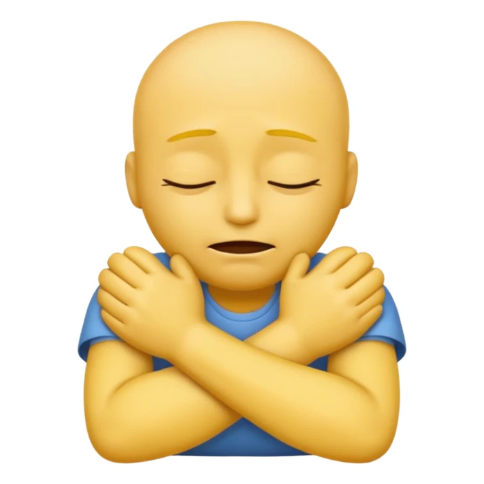 Yellow face emoji strangling itself with 2 arms crossed sticker