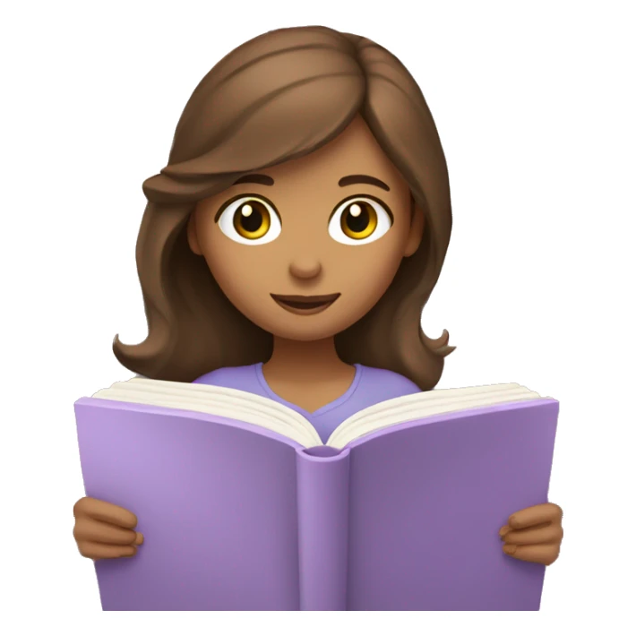 A brown hair girl reading a pastel purple book sticker