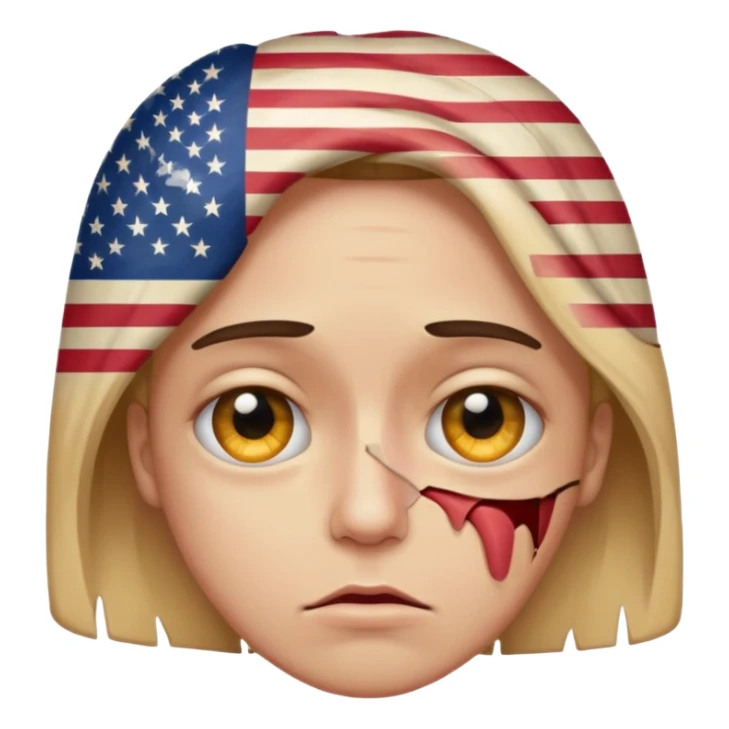 eye twitching emoji with a broken american flag in the background sticker