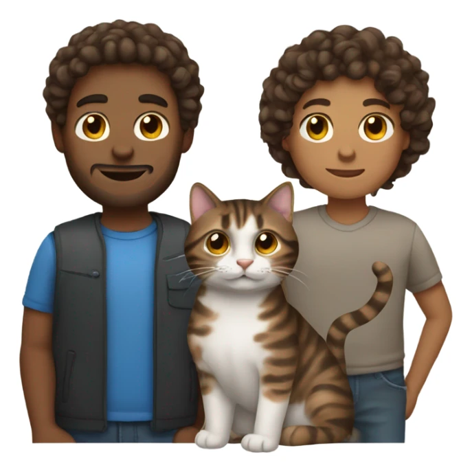 Man with brown curly hair holding dark brown tabby cat sticker