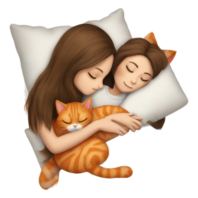 orange cat sleeping with long haired brunette girl holding pillow sticker