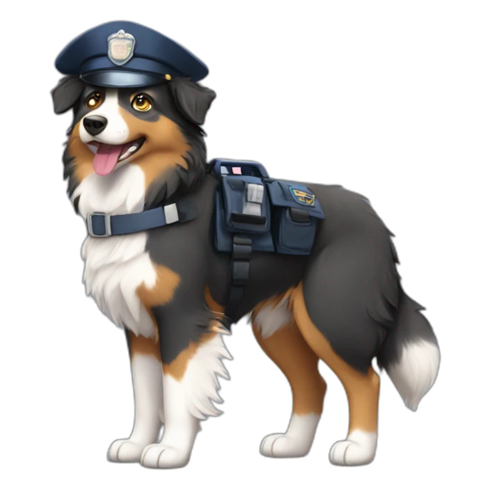australian Shepherd in Police Uniform standing Like human sticker