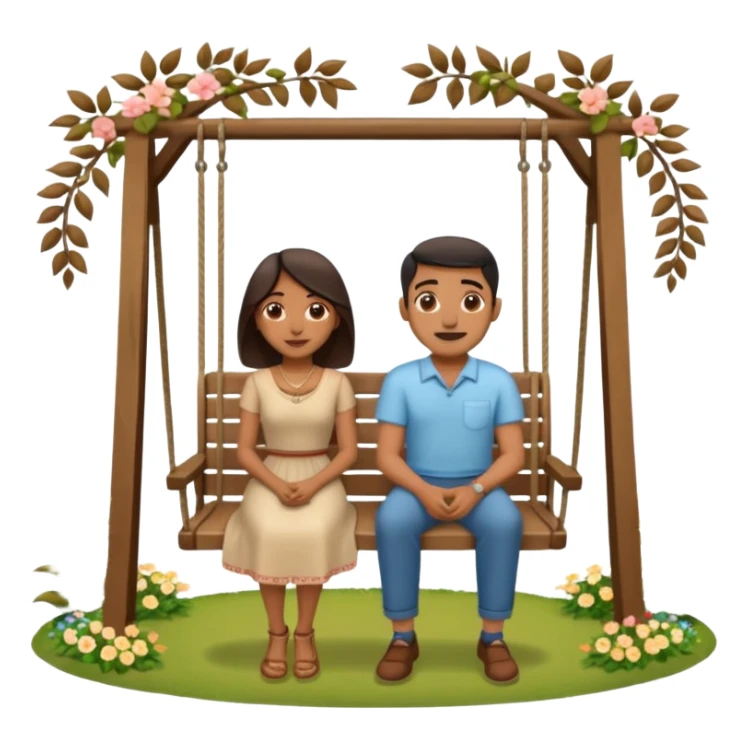 indian man and woman sitting on two seater swing sticker