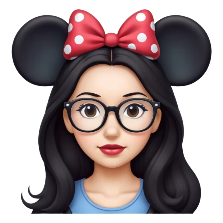 Woman glasses Long dark hair Minnie mouse ears sticker
