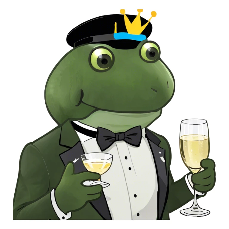 Frog wearing a tuxedo and a birthday hat drinking champagne  sticker