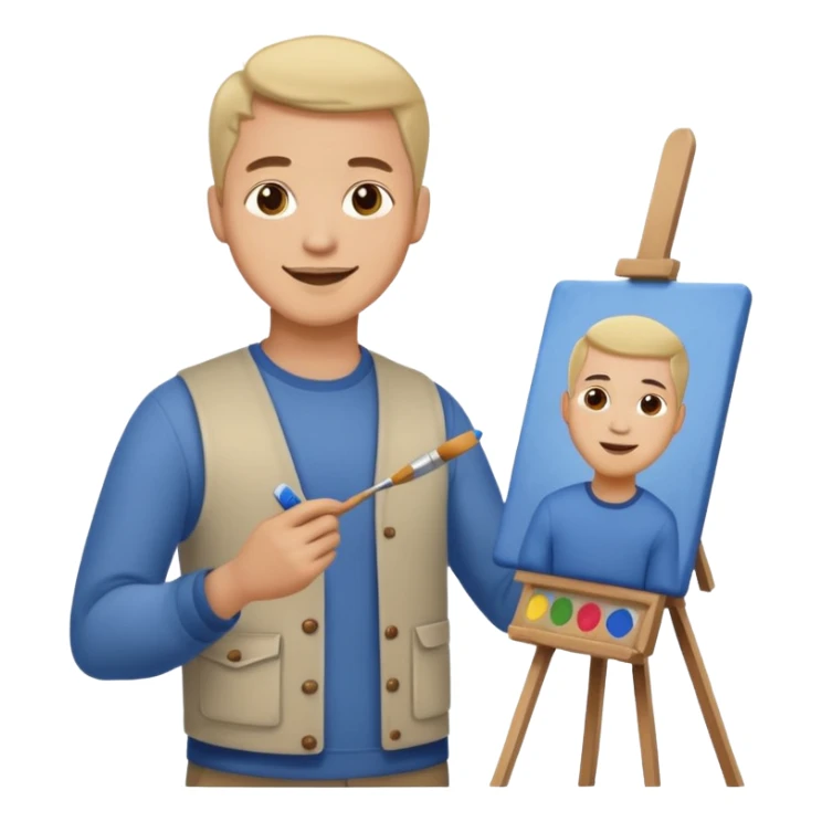 happy man painting a picture full body sticker