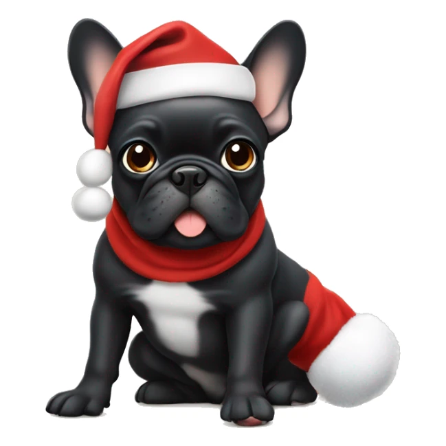 Mostly Black frenchie with tan paws wearing Santa hat and sitting sticker