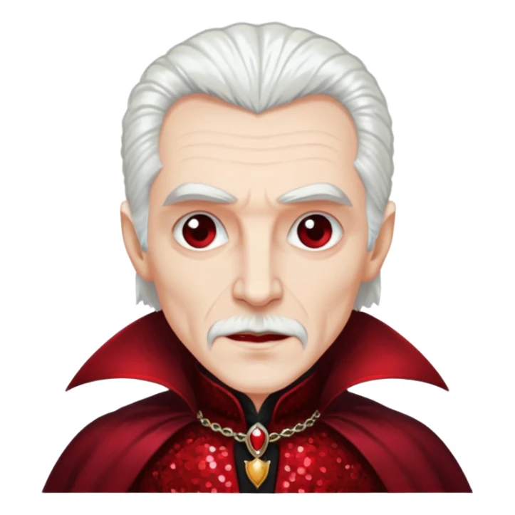 Dracula with white hair, dark red sequin outfit sticker