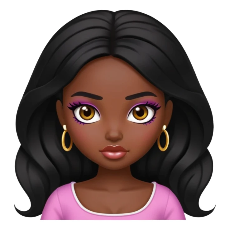 pretty bratz baddie, dark black skin, black hair sticker