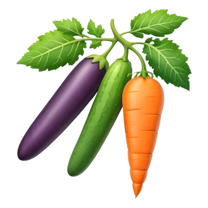 cucumber, eggplant, big carrot, on a branch sticker