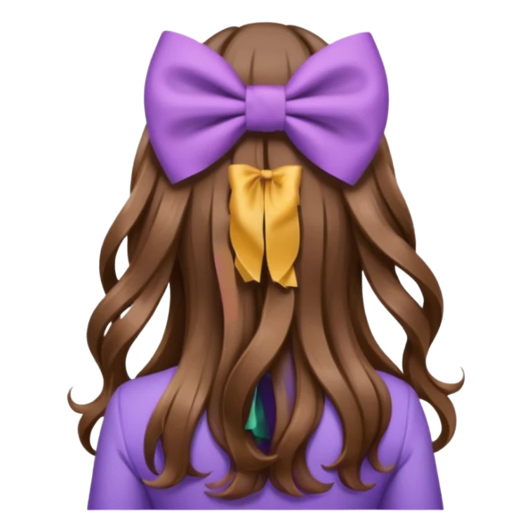 long wavy brown hair from behind with a medium lilac bow sticker