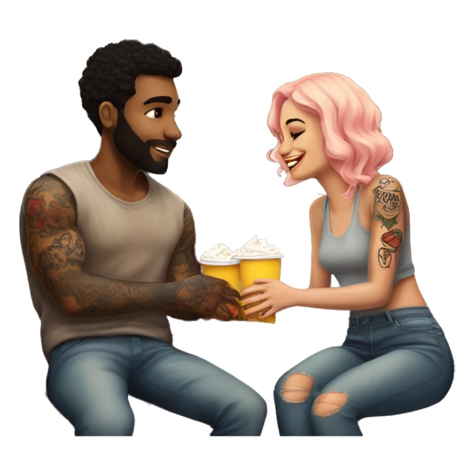 Romantic movie theater date for beautiful tattooed couple sticker