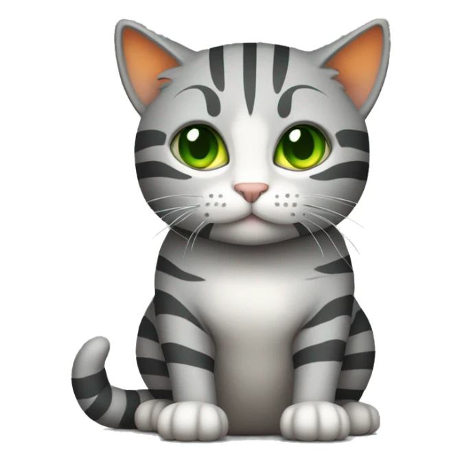 A striped grey cat with green eyes with orange sweater in full growth sticker