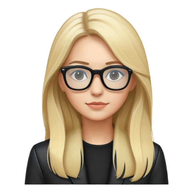 Clara galle with black jacket , blonde hair long , and black glasses  sticker