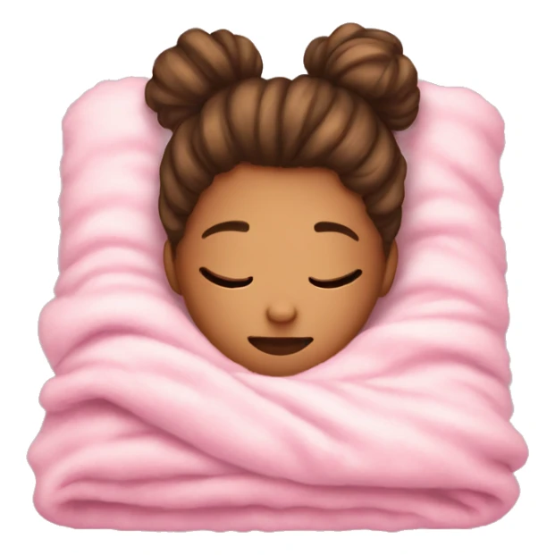 a girl with a messy bun laying in bed sleeping with a pink fuzzy blanket sticker