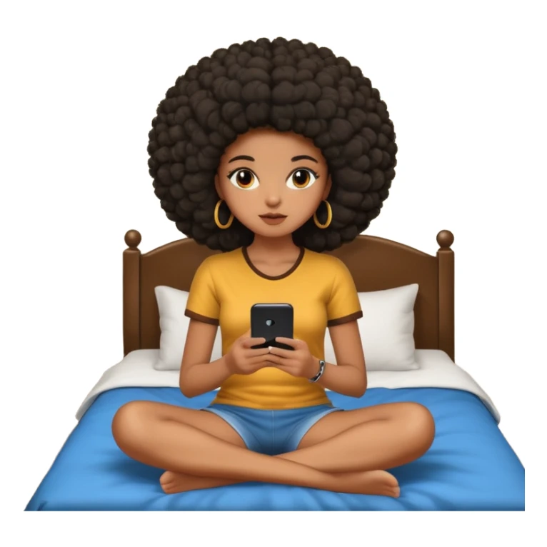 a slim thick black girl sitting on her bed with a big afro her phone sticker