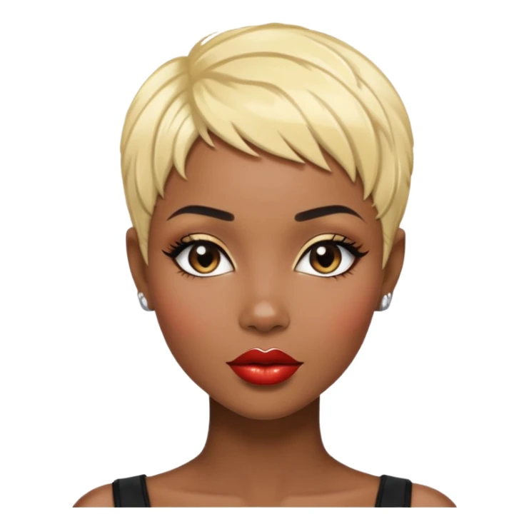 Alluring african woman pixie cut blonde textured black hair shiny glossy lips sticker