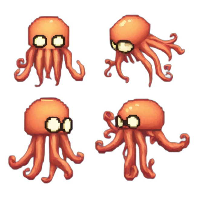 8-bit pixelart of angry human-like squid; Stardew Valley sticker