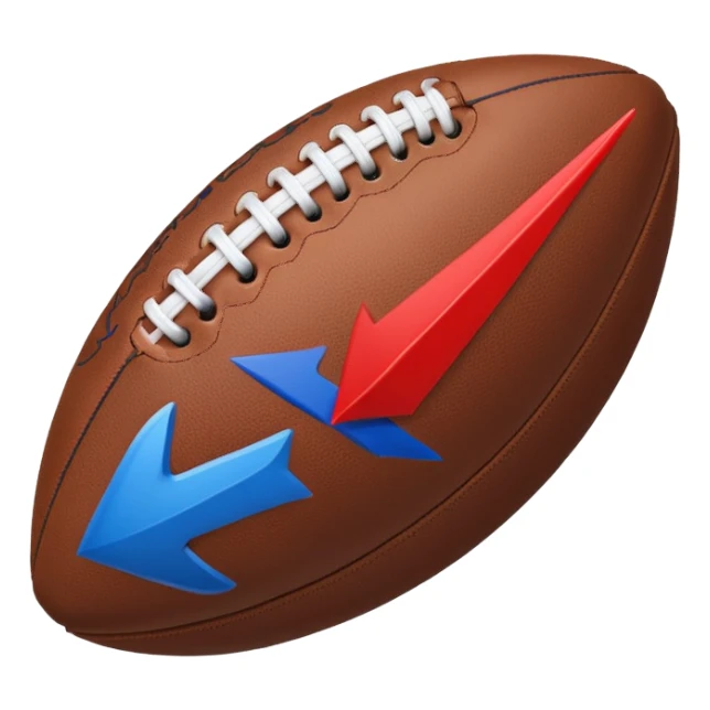 Uma bola de futebol americano com uma seta vermelha curva a indicar uma inversão de marcha abrupta. blue (#00A3E0) and red (#F9423A) sticker