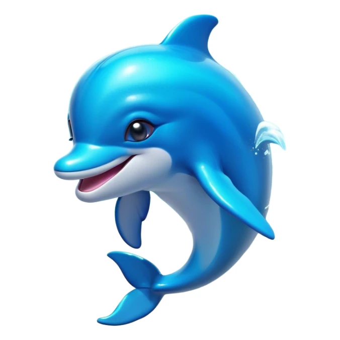 Cinematic Adorably Playful Dolphin Portrait Emoji, Bouncing joyfully through sparkling turquoise waves with a sleek, streamlined body of glossy blue skin, a wide, infectious smile, and bright, twinkling eyes that radiate pure delight, Simplified yet charmingly exuberant features, highly detailed, glowing with a radiant, bubbly aquatic glow, high shine, energetic and heartwarming, stylized with an air of whimsical ocean fun, soft glowing outline, capturing the essence of a super cute dolphin that seems ready to leap out of the screen spreading joy! sticker