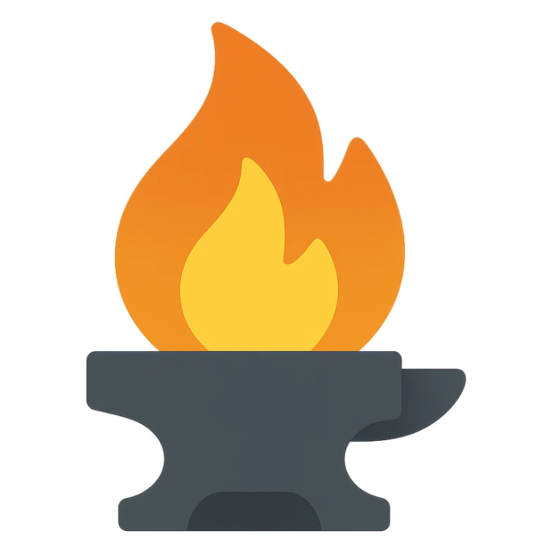 forge engineered industrial flame, lineal color icon style, clean, modern, color fill sticker
