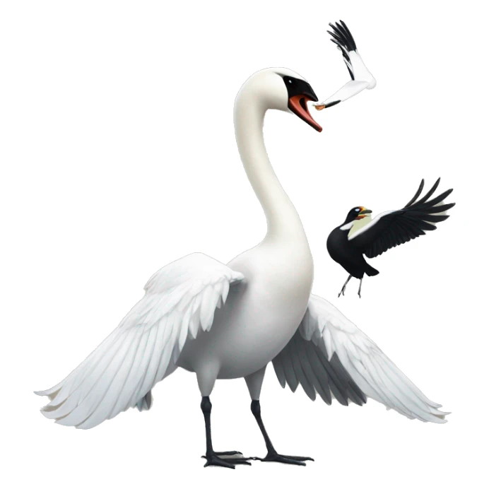 a swan and a magpie having a fight sticker