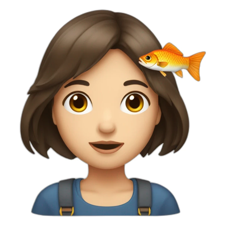 Fille avec une frange brune qui mange du poisson sticker
