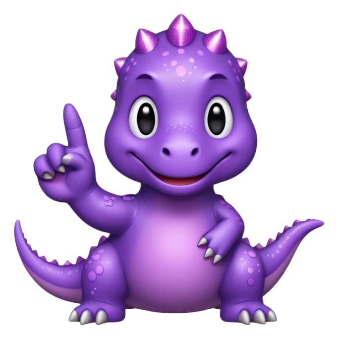 cute little purple dinosaur emoji doing a peace sign with sparkles sticker