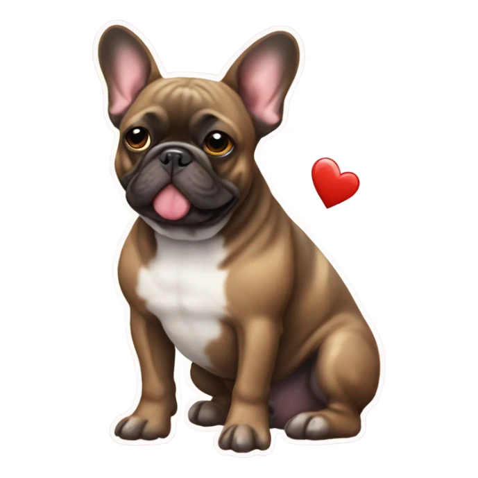 French bulldog brindle with a love heart sticker