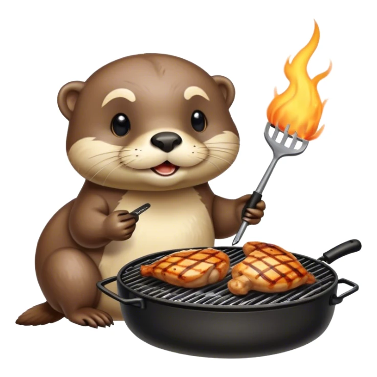 The otter is grilling chicken thighs on the grill. sticker