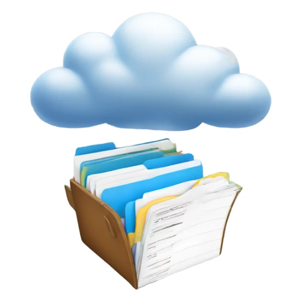 A cloud with folders and files flying in and out of it. sticker