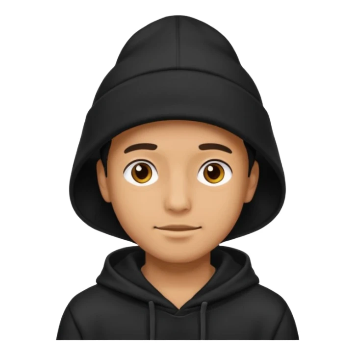 Guy wearing a black hoodie and a black hat sticker