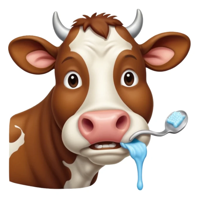 A cow brushing its teeth, looking sleepy and drowsy, portrait, bust up sticker