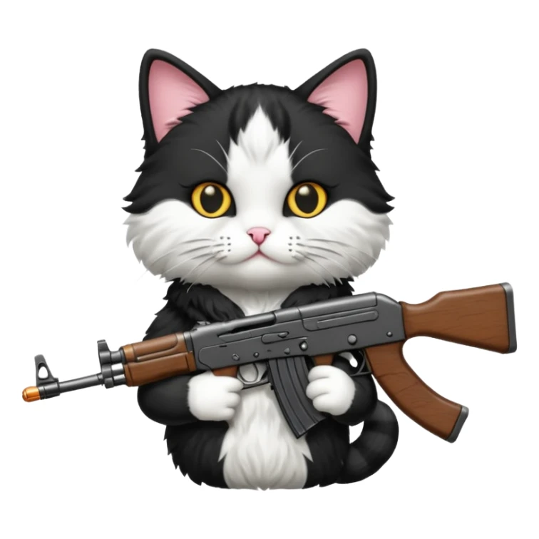 black and white cat with an ak47 gun sticker