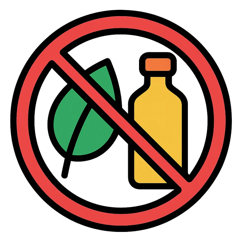 colorful icon representing 'sans conservateur', with a crossed leaf or crossed bottle, no text sticker