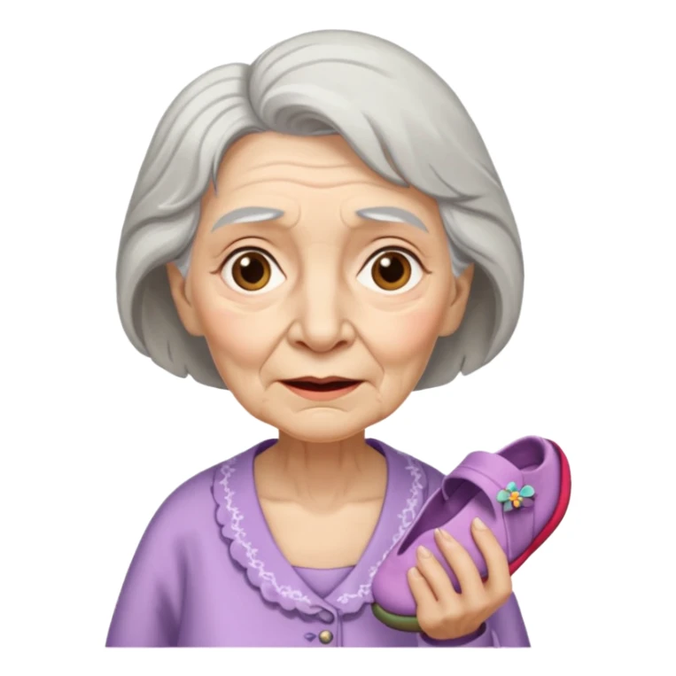 A old lady with a cross face and a slipper in her hand sticker