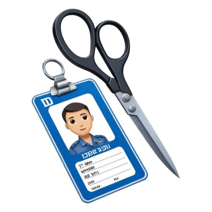 black Scissors cutting an idf soldier ID card in 2 parts .hyper realistic sticker