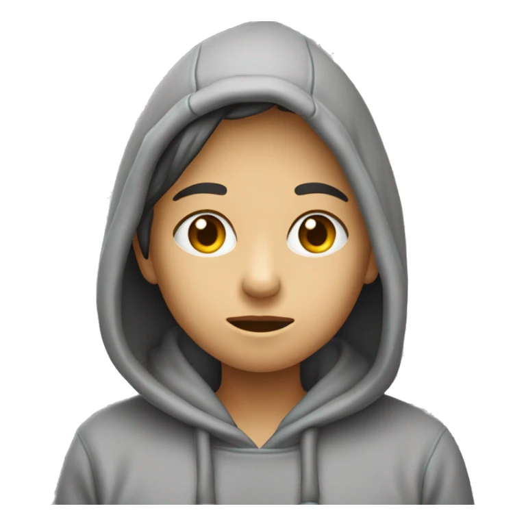 Une personne avec un sweat à capuche gris,  inquiets, exprimant tristesse ou regret. sticker