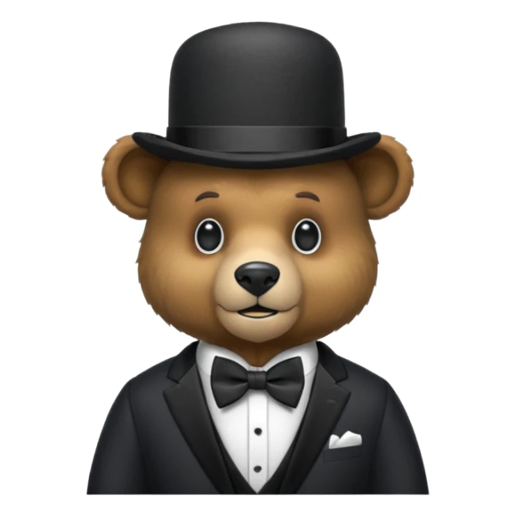 Un animatronico que es un oso con gorro elegante y moño negro sticker
