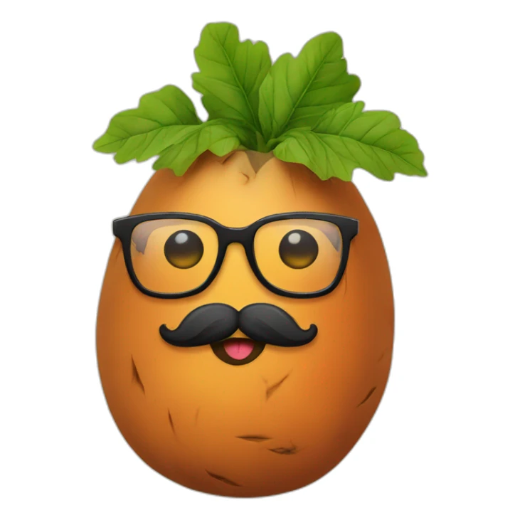 a sweet potato with glasses and a beard sticker
