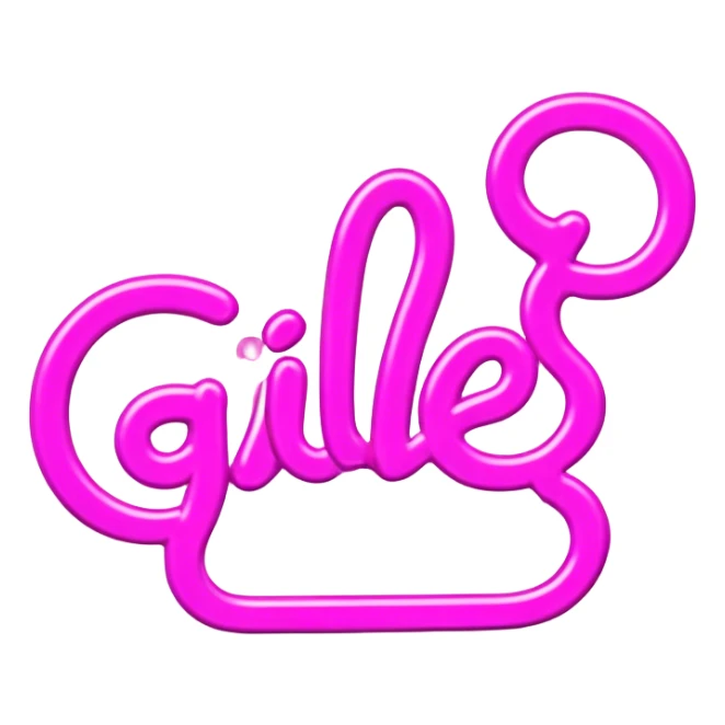 Pink neon sign with the word Giles sticker