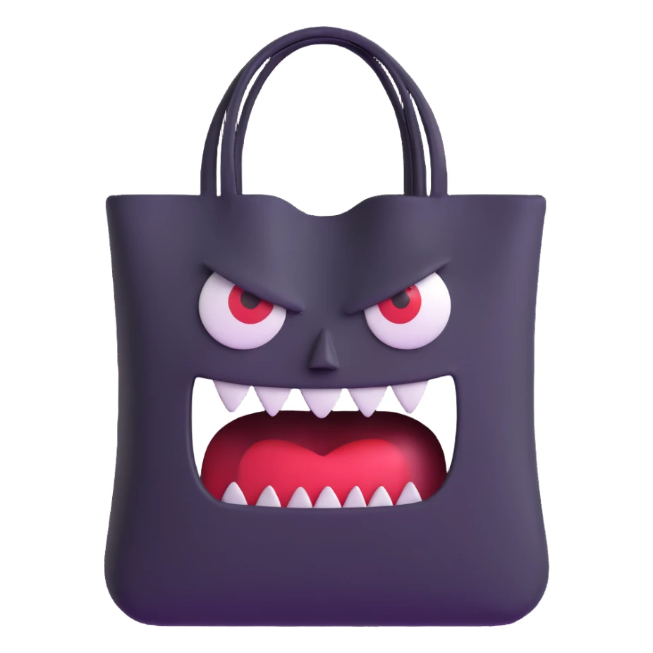 terrifying bag with monstrous face and creepy expression sticker
