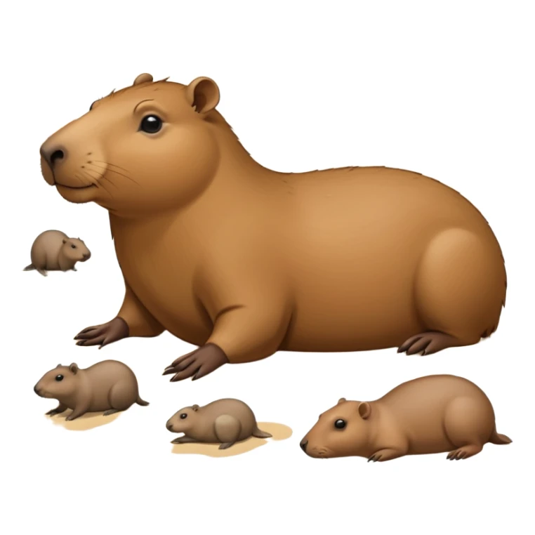 a capybara with a seal laying on a peaceful beach with other capybaras close by sticker