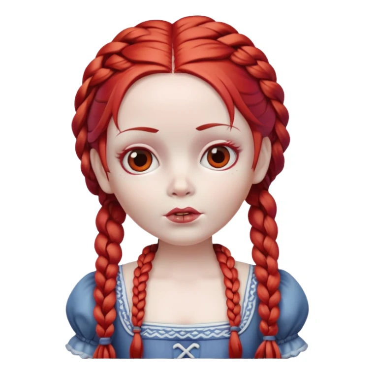 Scary doll with red hair in braids sticker