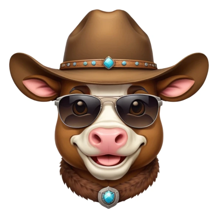 smiling bull head with dark sunglasses and cowboy hat sticker