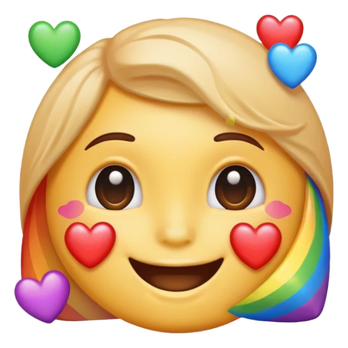 Blushing emoji with rainbow hearts sticker