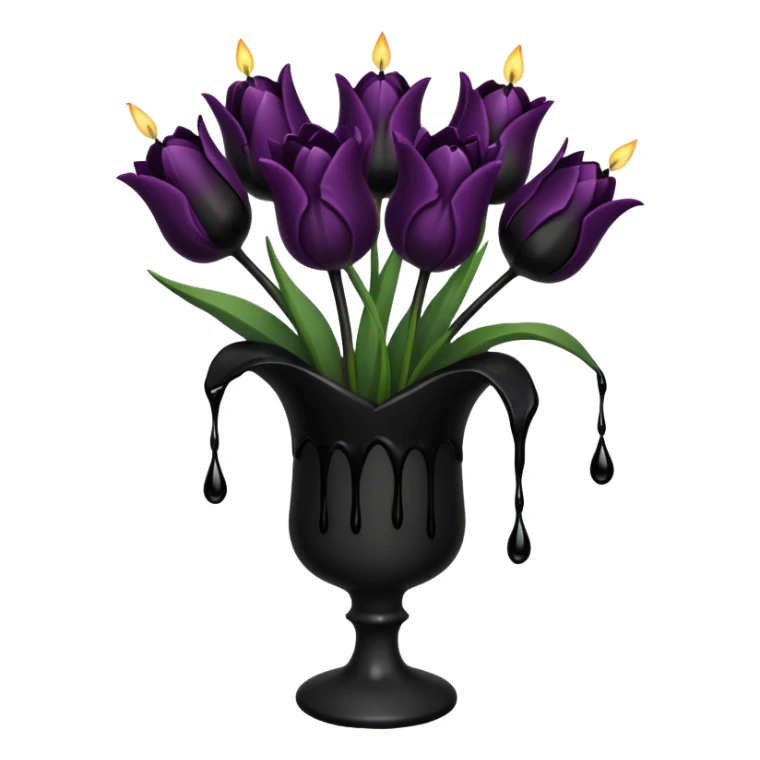 goth tulip bouquet with black tulips and dripping wax from candle sticker