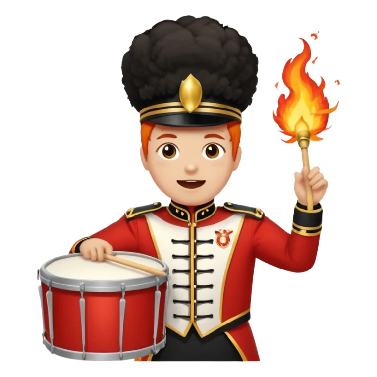 A loud fan with a marching drum, beating it with fiery enthusiasm. sticker